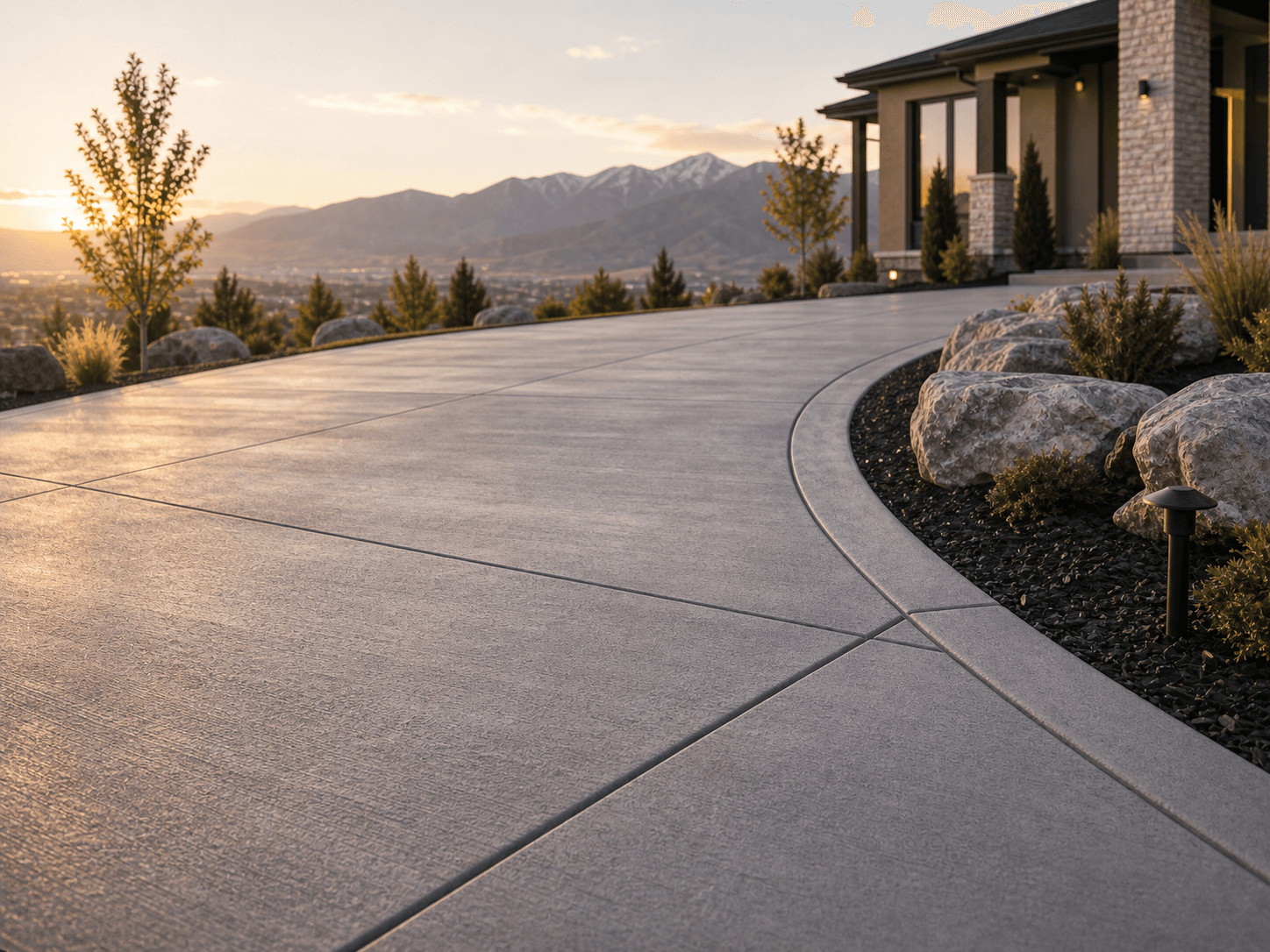 Curved driveway with mountain views